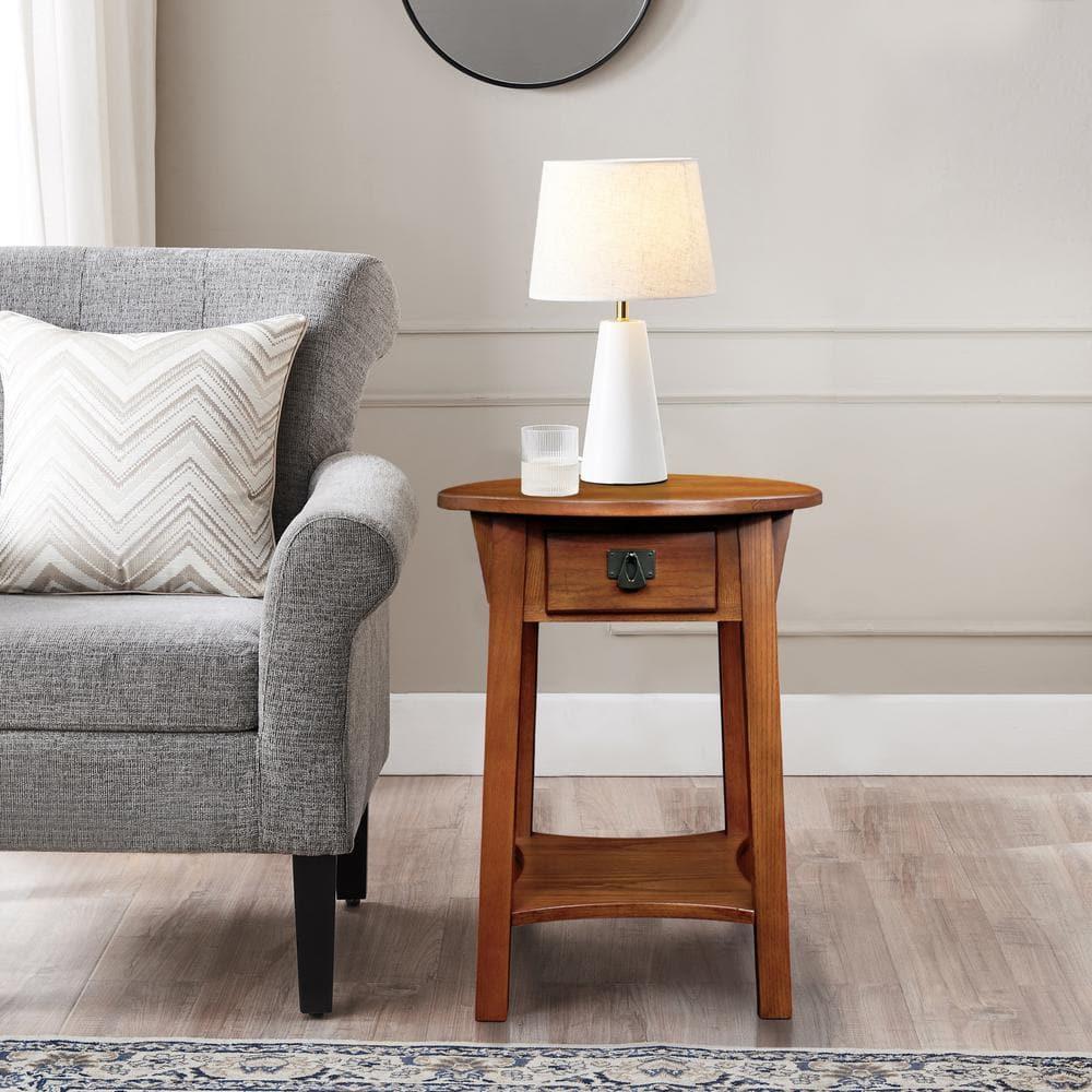 Leick Home 9056-RS Mission Round End Table with Drawer, Made with Solid Wood, Side Table for Living Room, Bedroom, and Office, Russet Finish