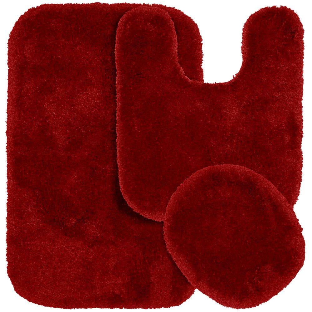 Garland Rug 3pc Finest Luxury Ultra Plush Washable Nylon Bath Rug Set Red : Microfiber, Machine Washable, Non-Slip Backing
