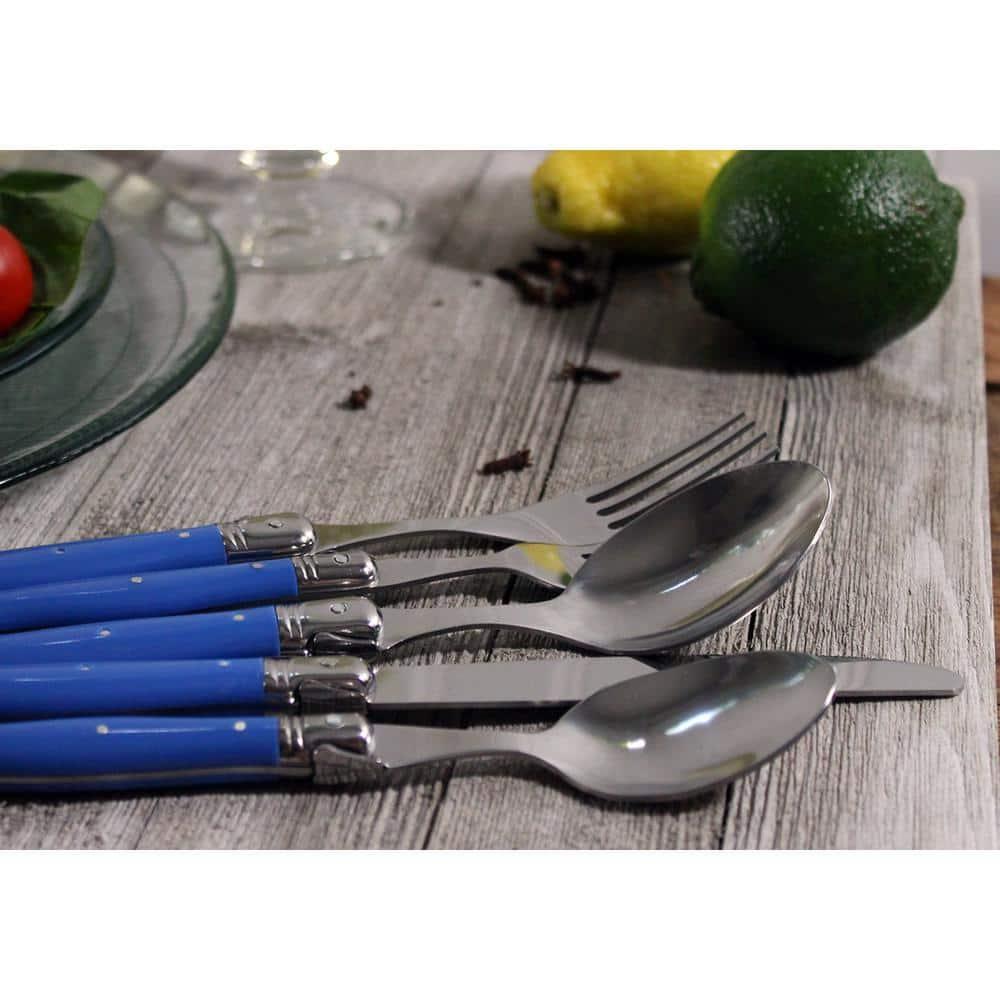 20pc Stainless Steel Laguiole Flatware Set Blue - French Home: Forks Spoons Knives Set, Dishwasher-Safe, Ergonomic Grip