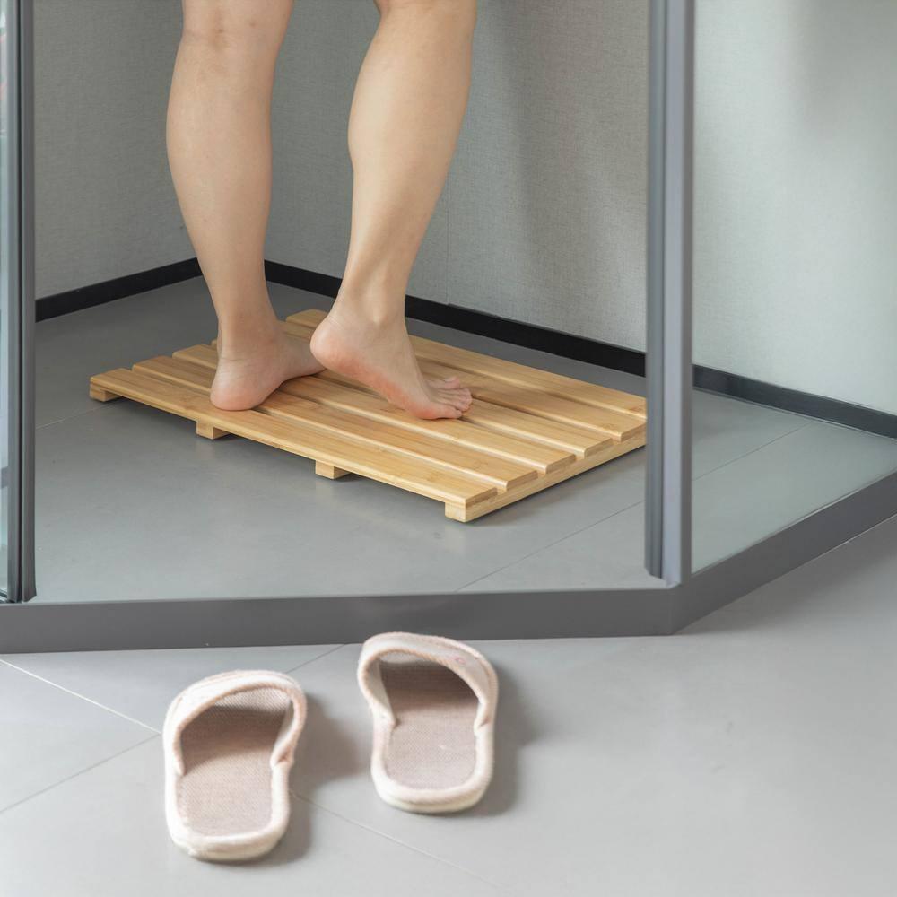 Basicwise 21.25-inch Luxury Non-Slip Waterproof Durable Bamboo Bath Mat - Perfect for Showers, Bathtubs, Spas, Saunas, Bathrooms, and Pools