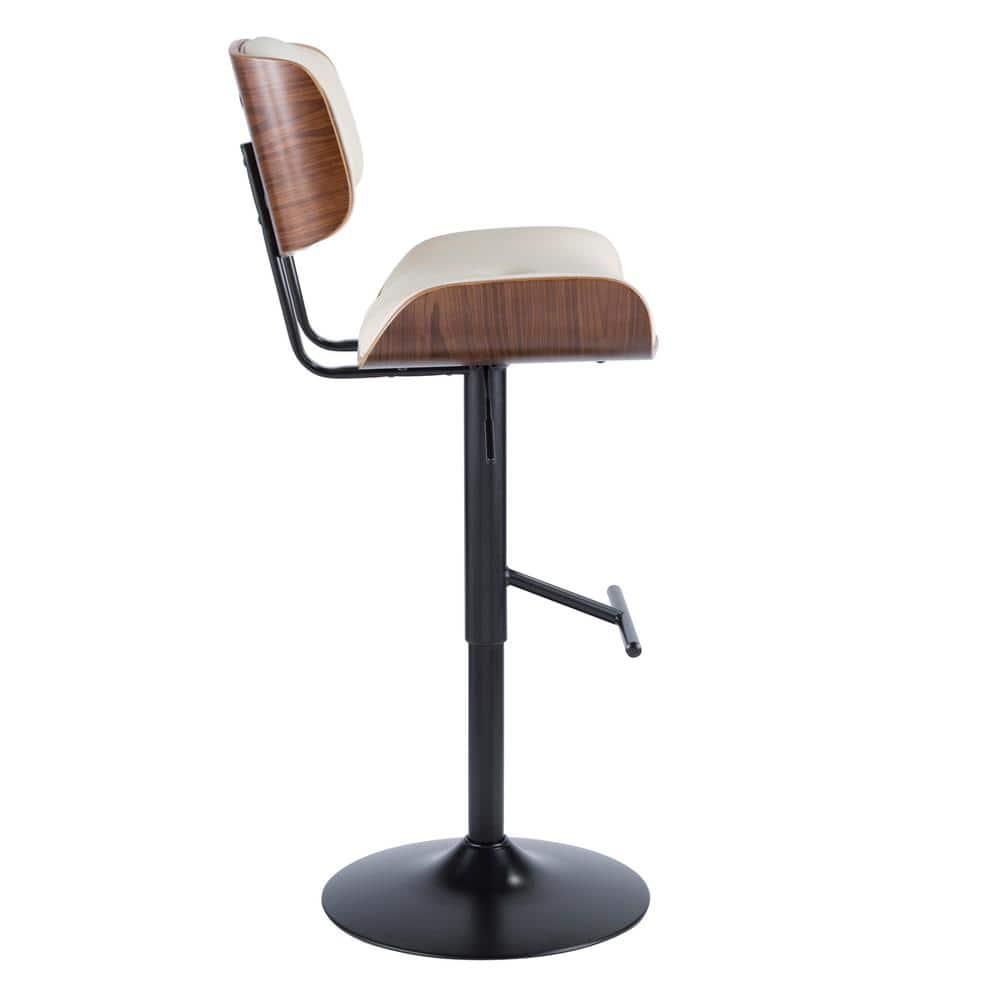 Lombardi Mid-Century Modern Adjustable Barstool in Walnut with Cream Faux Leather by LumiSource