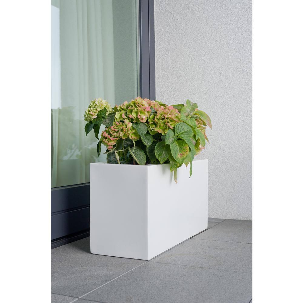 Pottery Pots USA Inc. Pottery Pots Jort Small Fiberstone Indoor Outdoor Modern Rectangle Planter, 16 Inch Tall White 32"