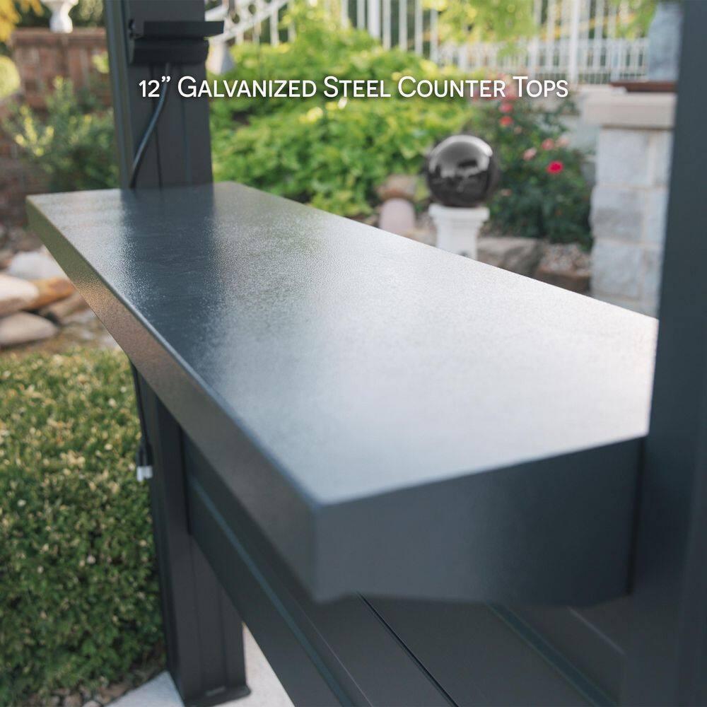 Backyard Discovery Rockport 8'x6' Galvanized Steel BBQ Grill Gazebo, Bar Tops, PowerPort