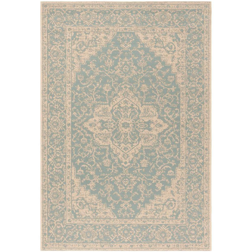 SAFAVIEH Beach House Stanice Medallion Indoor/Outdoor Area Rug, Aqua/Cream, 2'2" x 4'