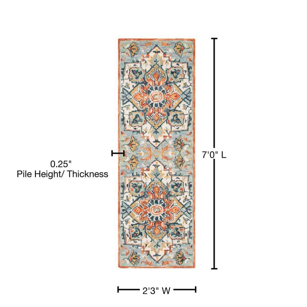Aspen Blue/Rust 2 ft. x 7 ft. Floral Runner Rug