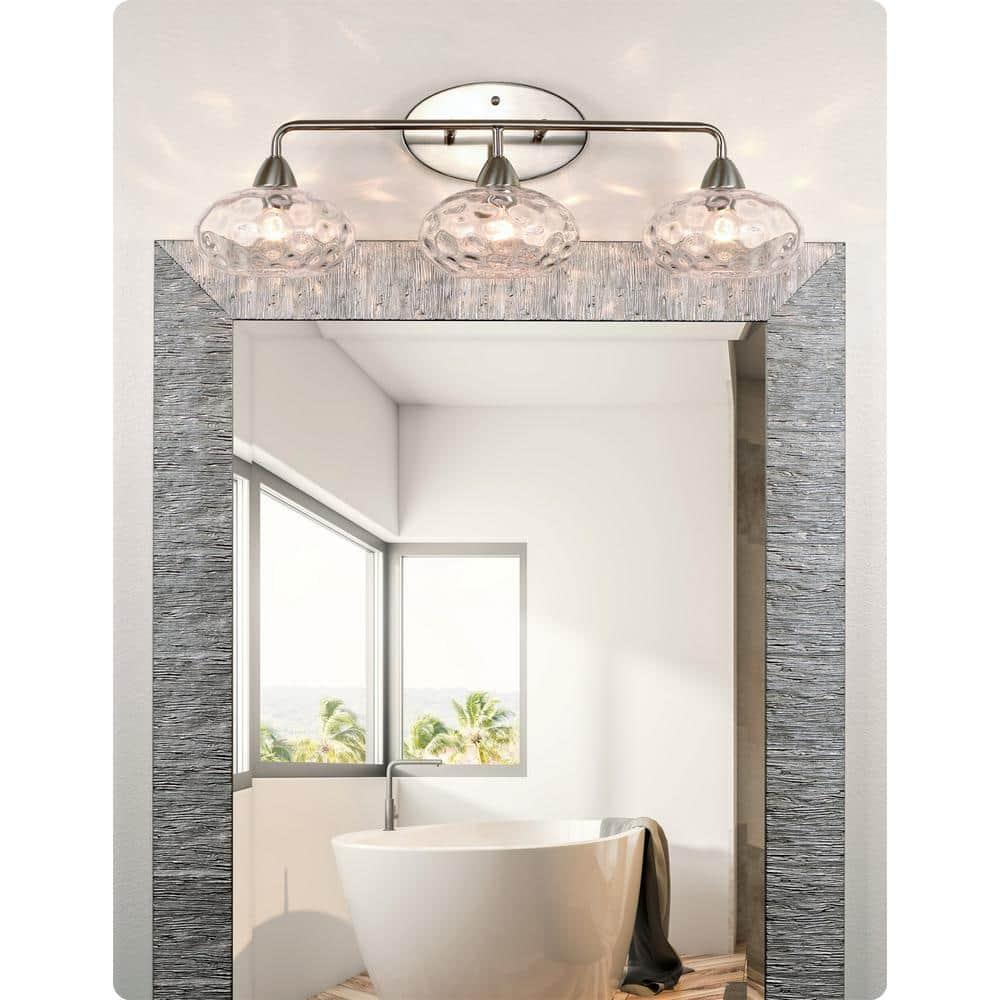 Kira Home Marina 26" Modern 3-Light Vanity/Bathroom Light + Hammered Glass Shades, Brushed Nickel Finish
