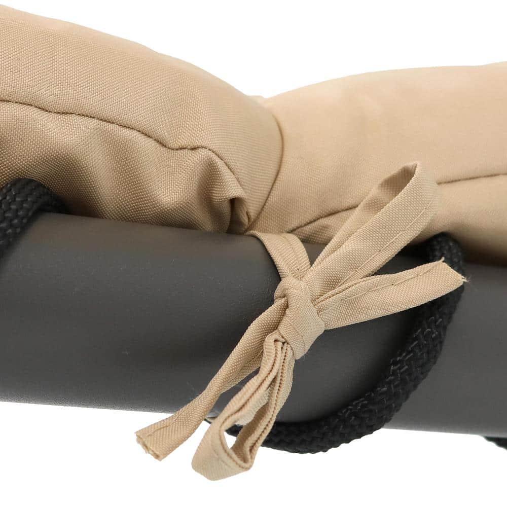 Sunnydaze Outdoor Hanging Chaise Floating Lounge Chair with Canopy Umbrella and Stand, Beige, 2pk