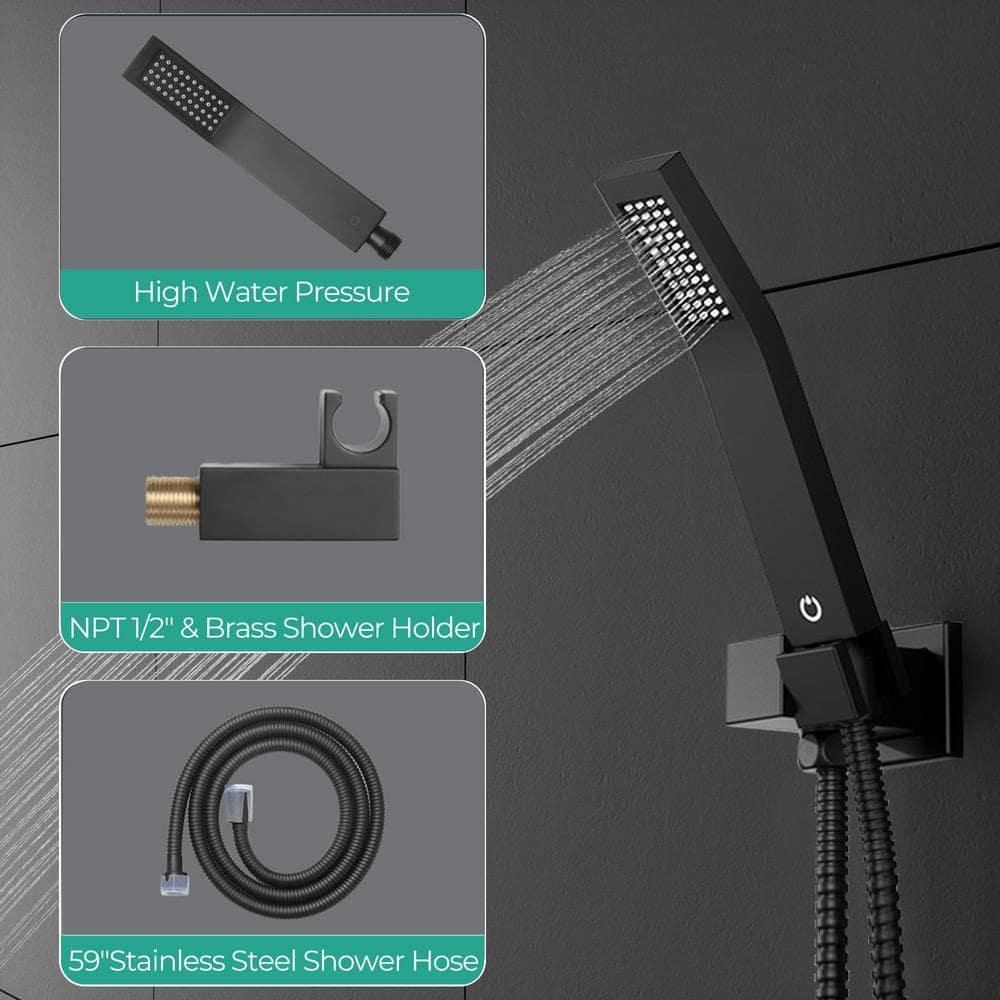 FORIOUS Shower Head System, 10 Inch Rain Shower Faucet Set with Handheld Spray Combo Rough-in Valve, Solid Brass Pressure Balanced Valve Trim Kit, Ceiling Mount, Matte Black