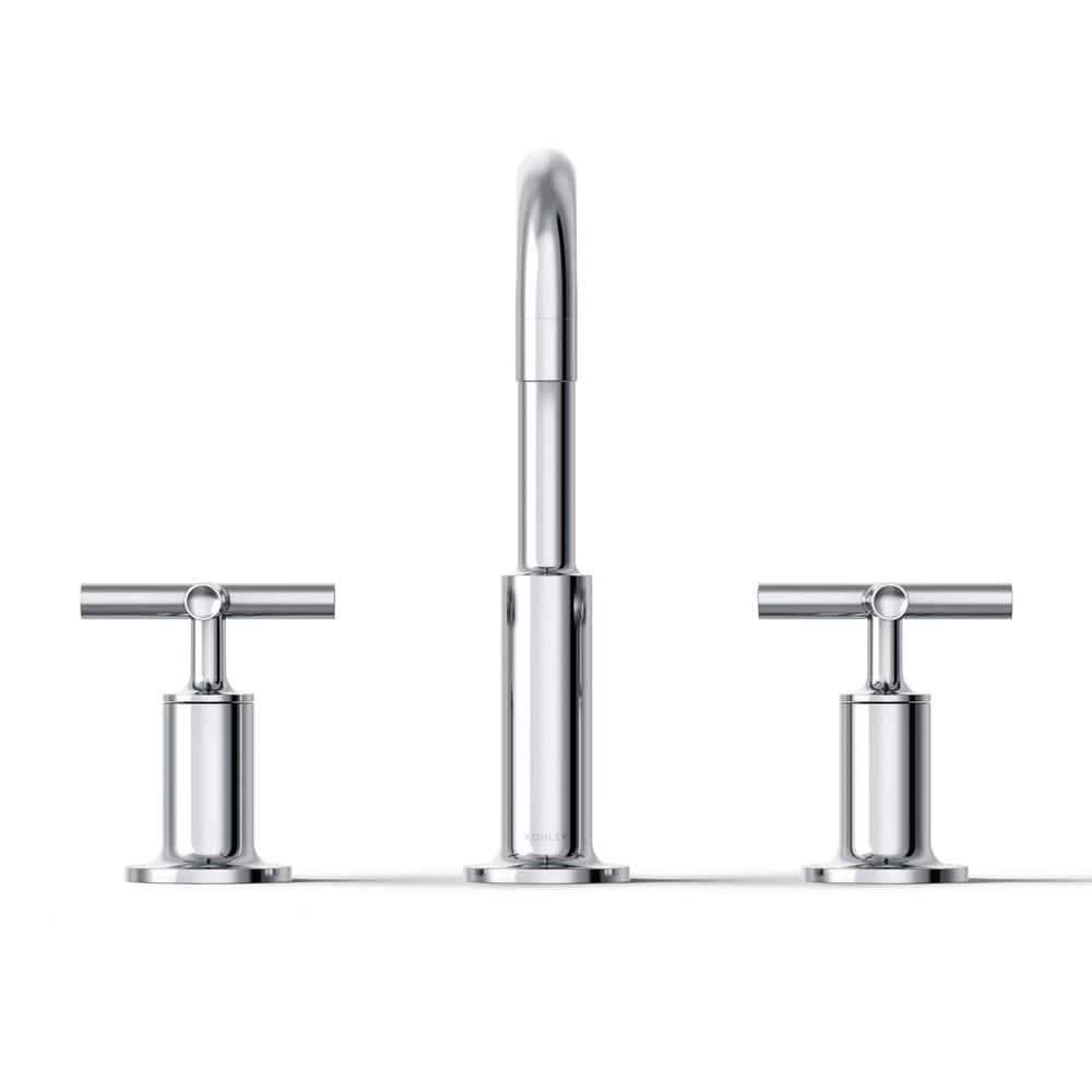 Kohler Purist® Widespread Bathroom Faucet with Pop-Up Drain Assembly, 3-Hole High Arc Cross Handle Bathroom Sink Faucet, 1.2 gpm
