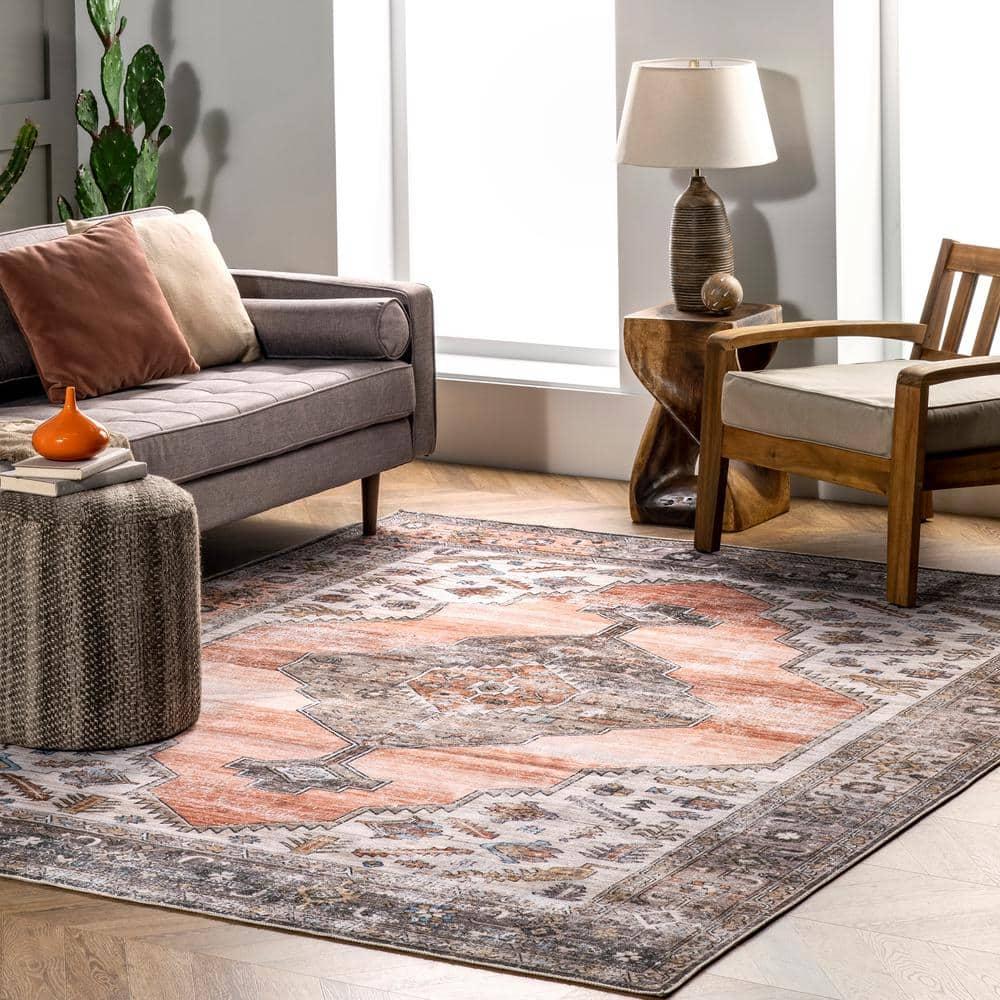 Nuloom Gracie Medallion 3x5 Machine Washable Accent Indoor Area Rug for Living Room Bedroom Dining Room Entryway Kitchen, Peach/Ivory