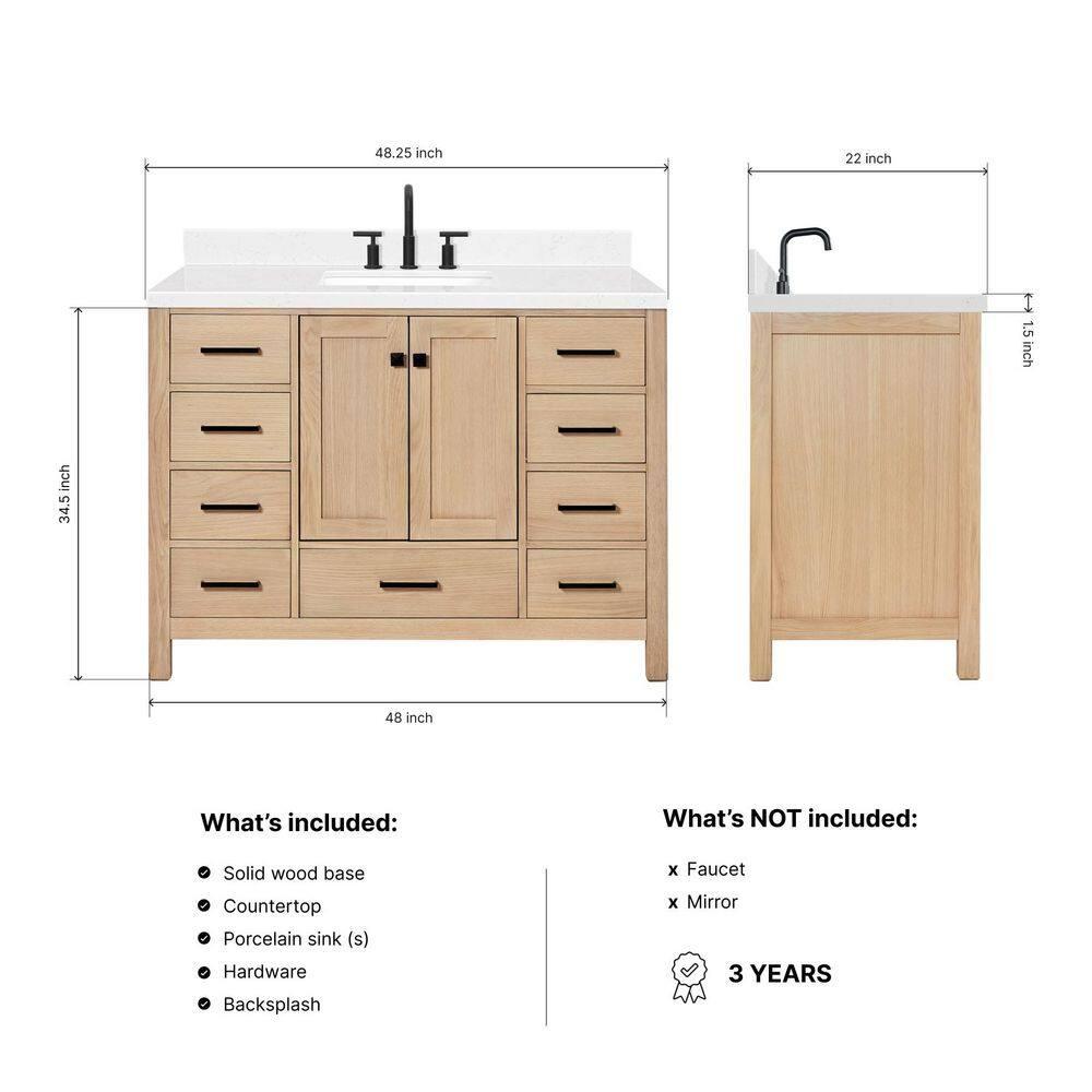 ARIEL Cambridge 48.25 Single Sink Bathroom Vanity with Carrara White Quartz Top
