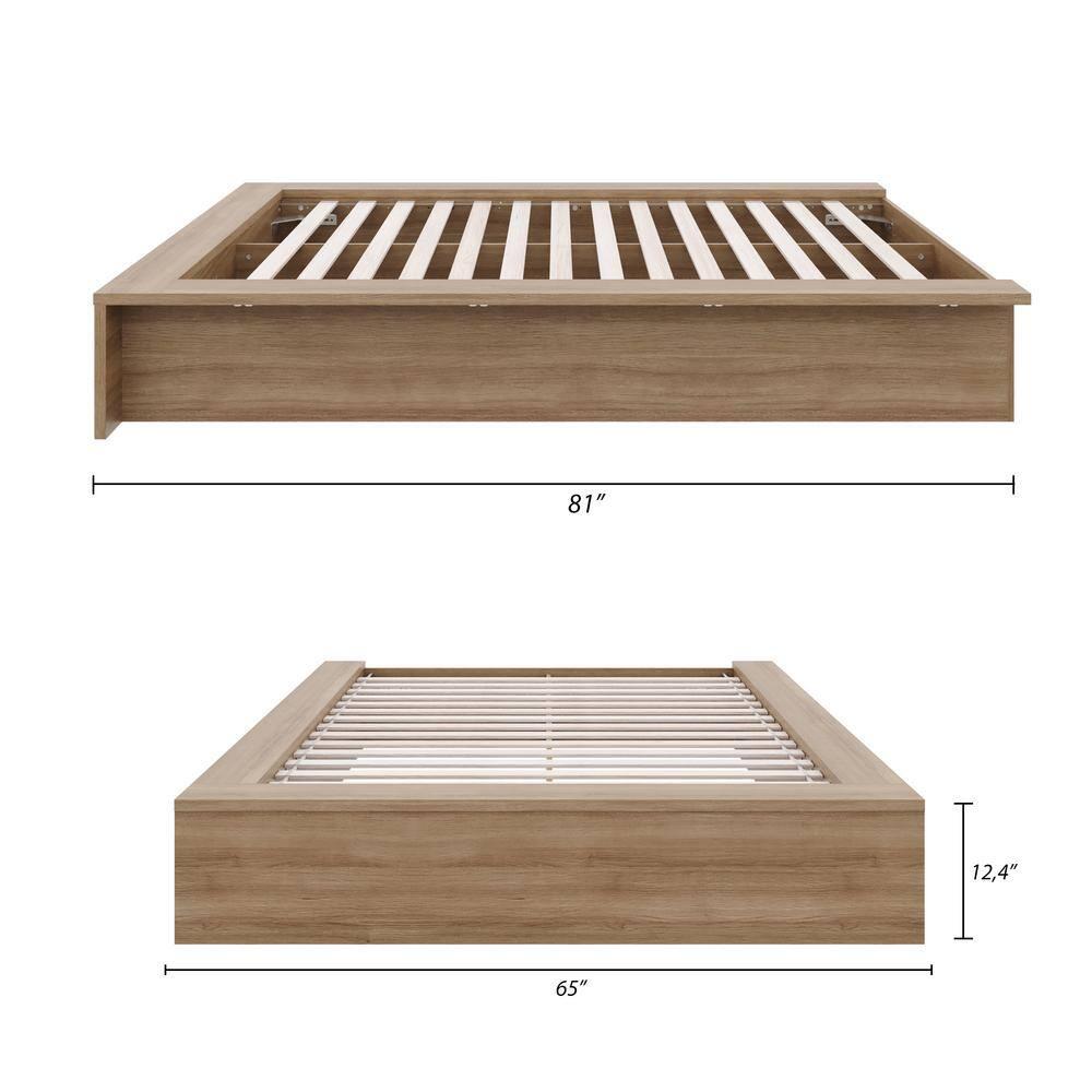 Nexera Full James Platform Bed Brown Oak: Modern Unupholstered Particle Board Frame, No Box Spring Needed