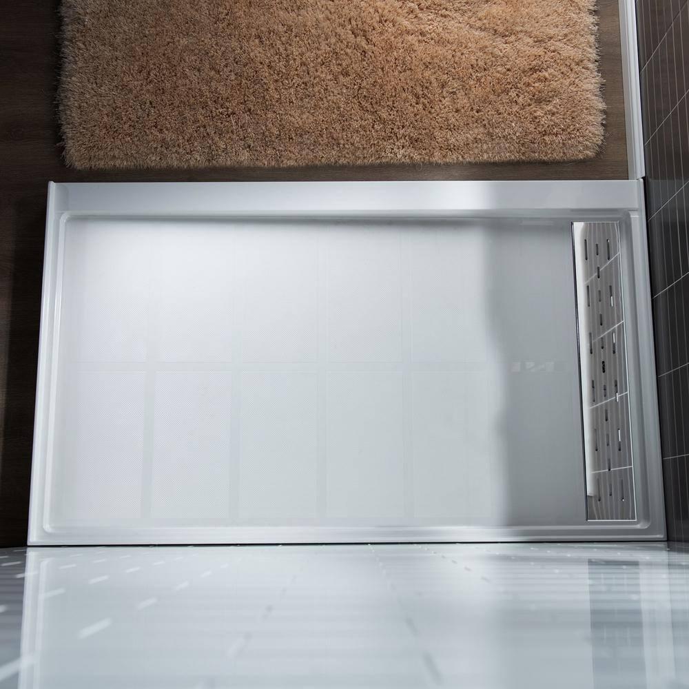 48" W x 36" Solid Surface Single Threshold Shower Pan Base with Drain Assembly & Drain Cover Included, Non-Slip