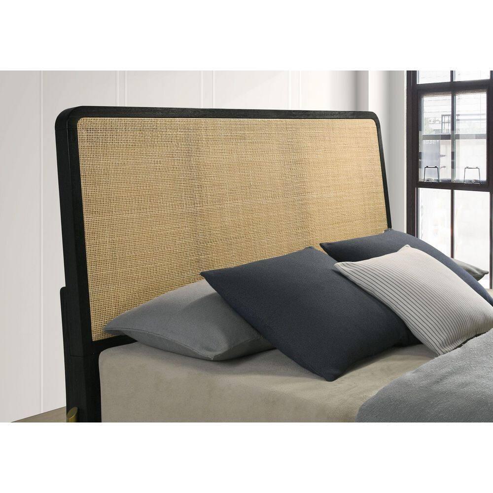 Coaster Arini Wood Queen Bed Woven Rattan Headboard Black and Natural