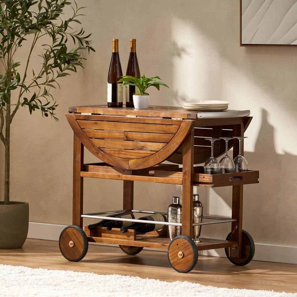 Cynthia Farmhouse Wooden Bar Cart Dark Oak Brown - Christopher Knight Home