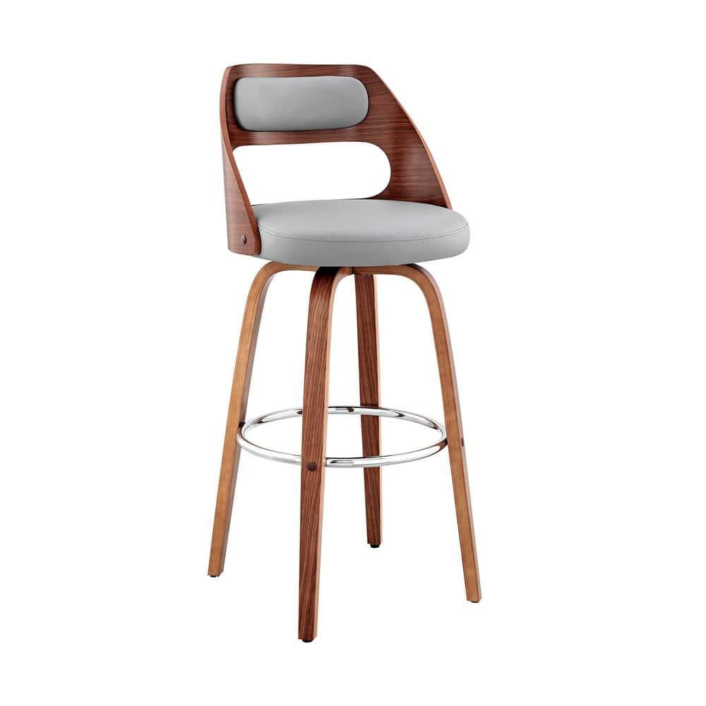Armen Living Indoor Julius 30" Cream Faux Leather and Walnut Wood Bar Stool
