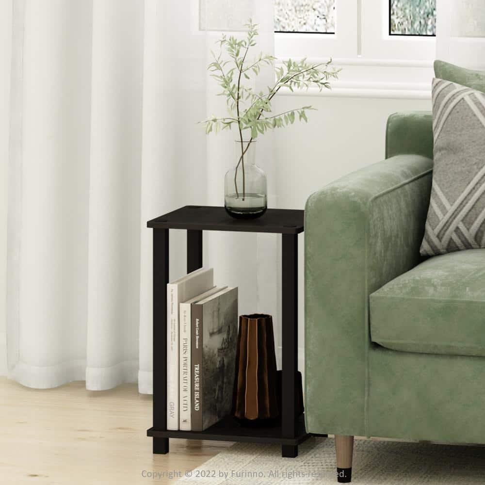 Furinno 2PCS Simple Design 2-Tier End Table Sofa Side Coffee Table W/Open Storage Shelf,Espresso/Black
