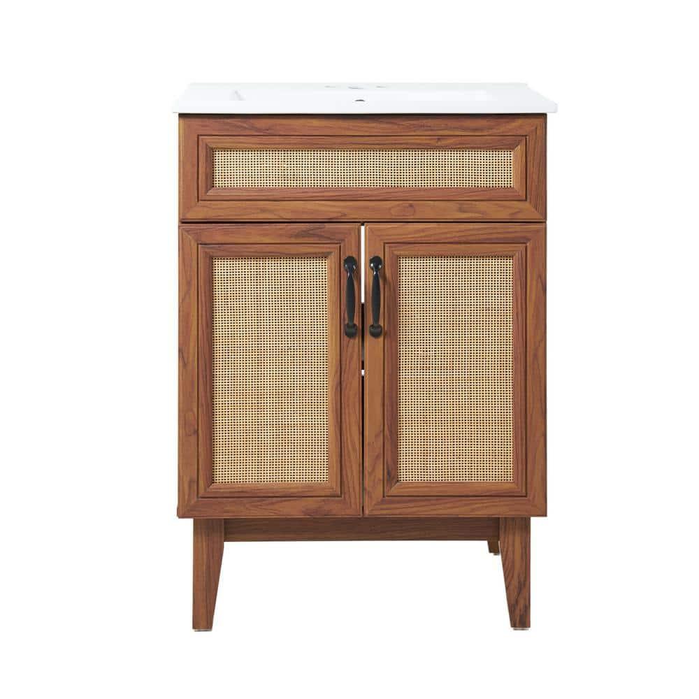 Javer 24" Rattan Modern Farmhouse 2-Shelf Bath Vanity Cabinet Only (Sink Basin not Included)
