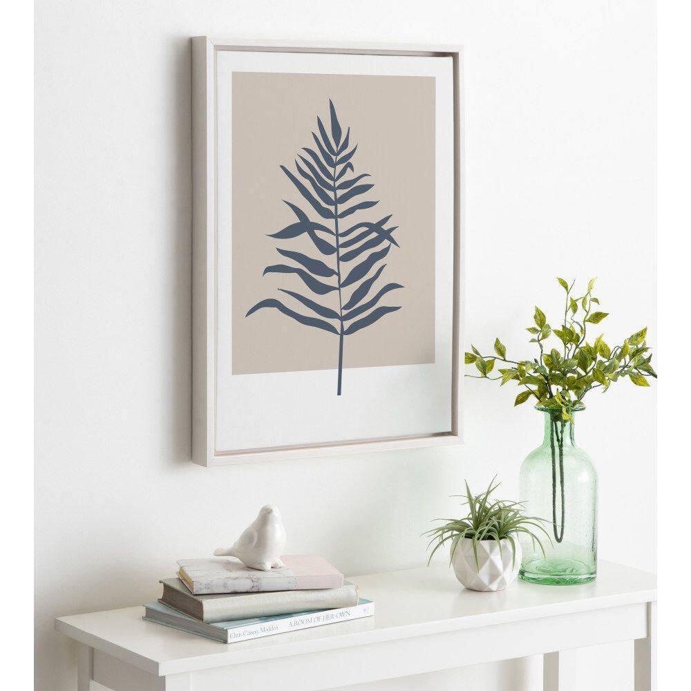 Kate and Laurel Sylvie Muted Tan and Blue Colorblock Botanical Fern Framed Canvas Wall Art by The Creative Bunch Studio, 18x24 White, Decorative Simple Plant Art for Wall