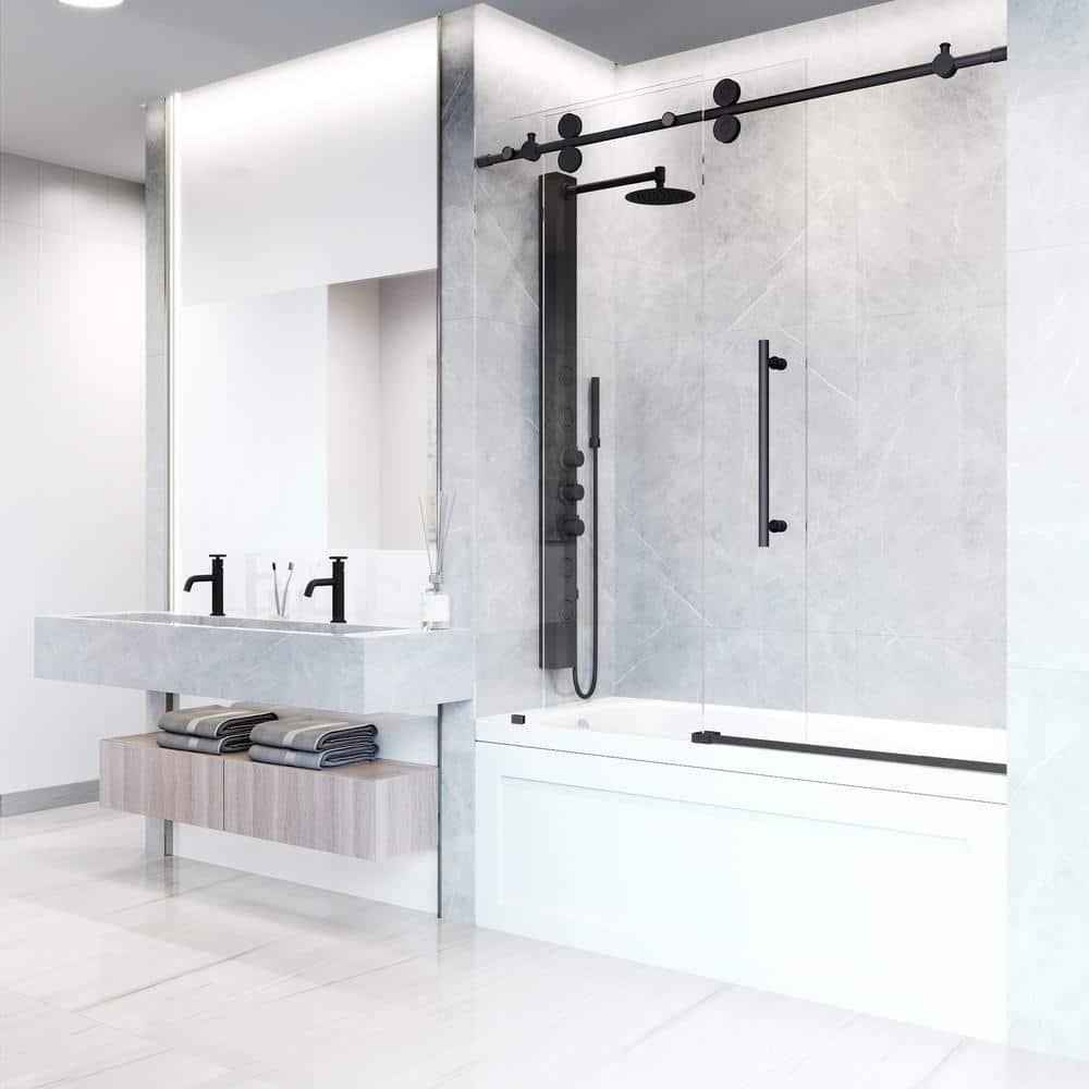 Elan 56-60" W x 66" H Sliding Frameless Tub Door with 3/8" Laminated Glass