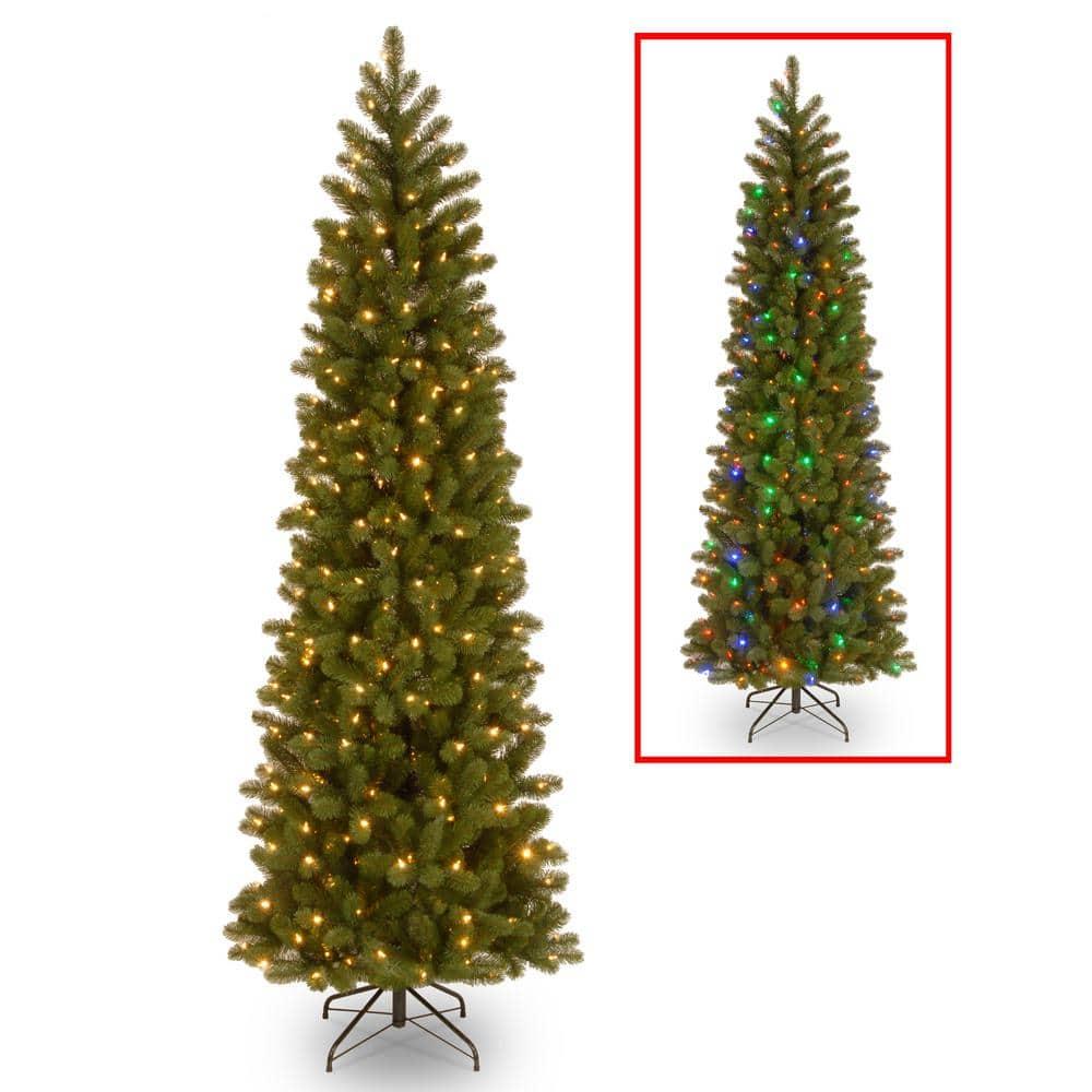 9' Prelit Pencil Slim Feel Real Downswept Douglas Fir Artificial Christmas Tree Dual Color Lights - National Tree Company