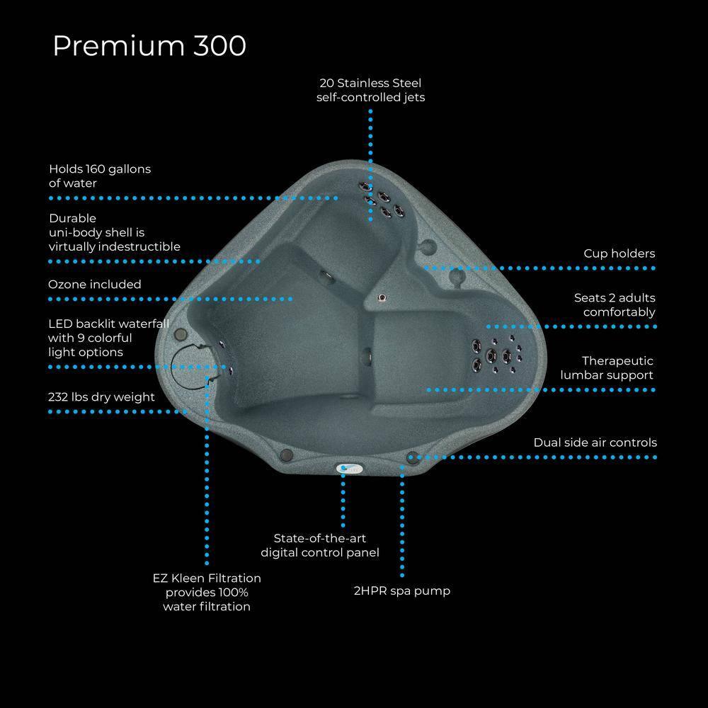 AquaRest Discover AR300 Premium 2-Person 20-Jet Oval Plug & Play Hot Tub with Ozonator, LED Waterfall and Stainless Steel Heater