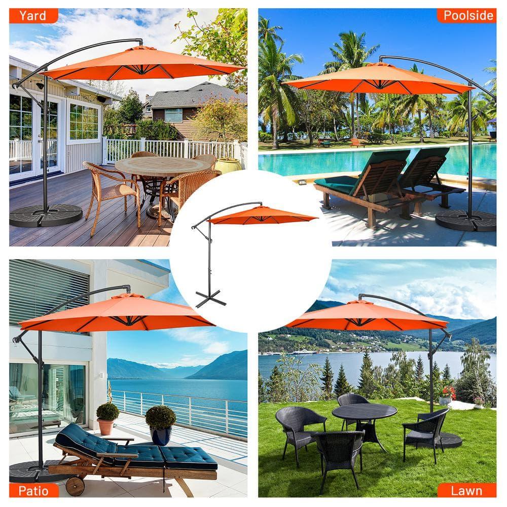Tangkula 10FT Patio Offset Umbrella 8 Ribs Cantilever Umbrella w/Crank for Poolside Yard Lawn Garden Orange