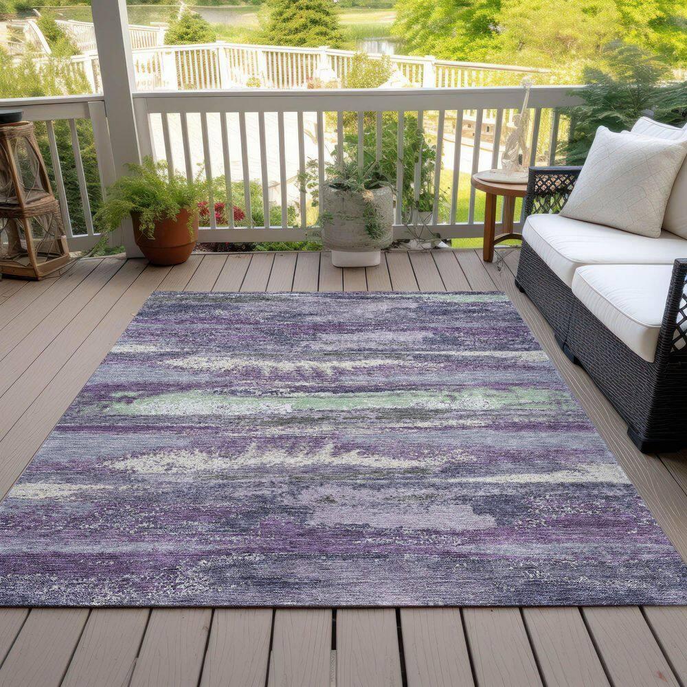 Purple Abstract 3' x 5' Machine Washable Indoor Outdoor Rug
