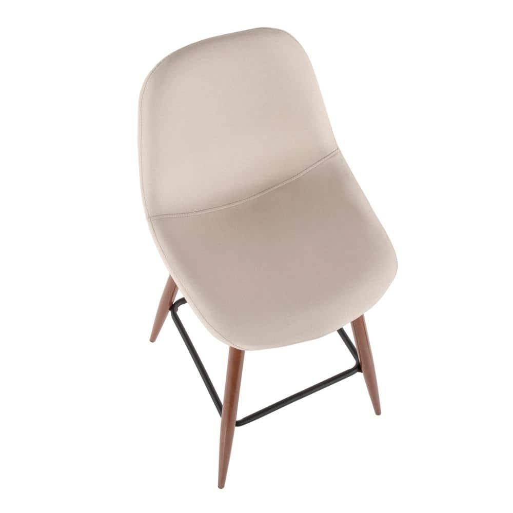 Set of 2 Pebble Mid-Century Modern Counter Height Barstools Beige - LumiSource: Steel Frame, Tapered Legs, Polyester Upholstery