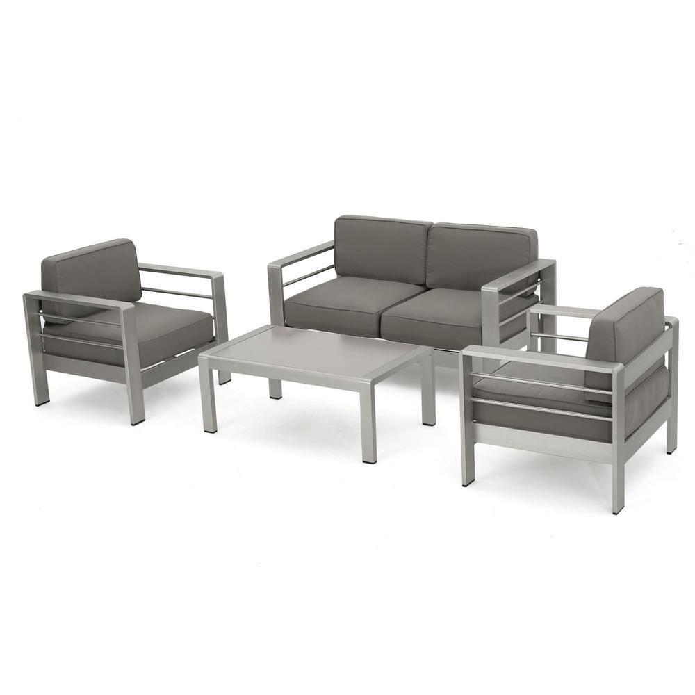 Noble House Cape 6-Seater Aluminum Estate Collection with 7-Piece Set in Gray
