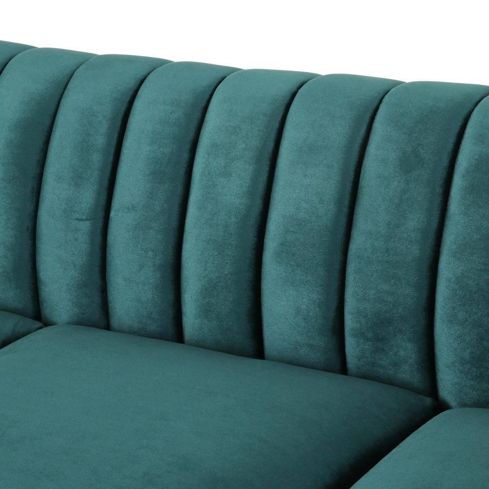 Noble House Fenix Velvet Channel Stitch 3 Seater Sofa, Teal
