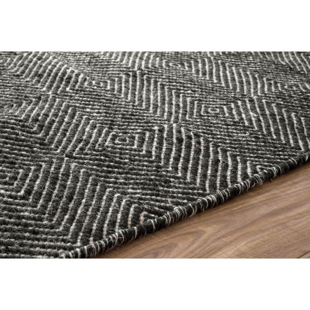 Nuloom Ago Geometric 3x5 Wool Accent Indoor Area Rug for Living Room Bedroom Dining Room Entryway Kitchen, Black/Ivory