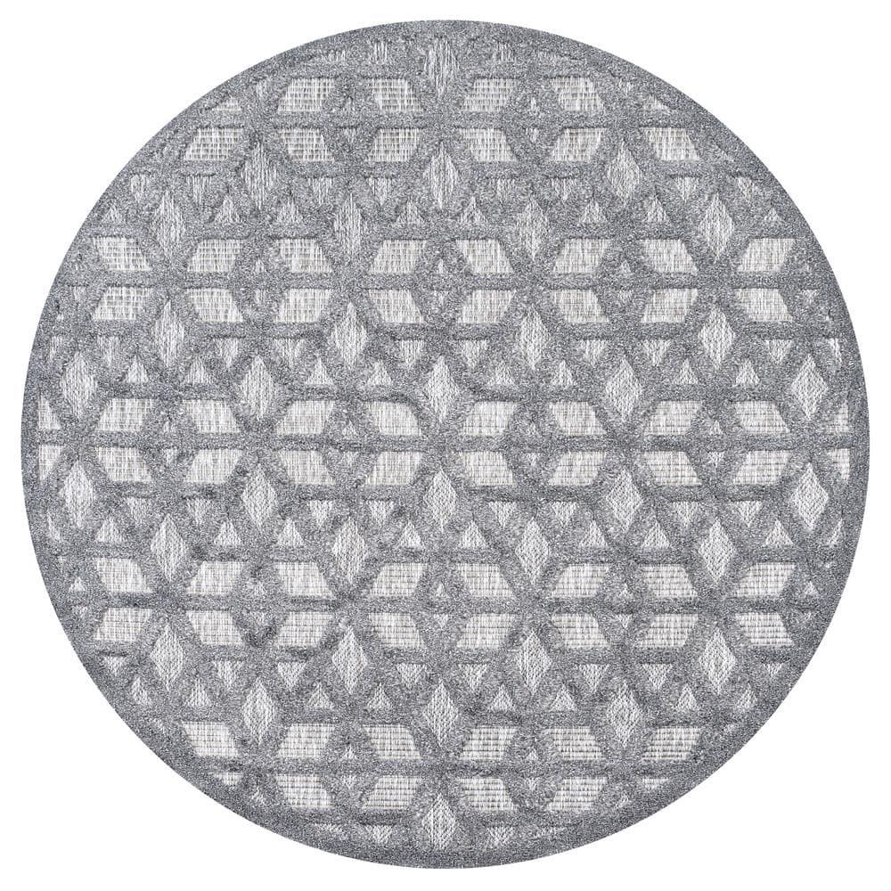5 X 8 Talaia Neutral Geometric Indoor/Outdoor Area Rug, Dark Gray - JONATHAN Y