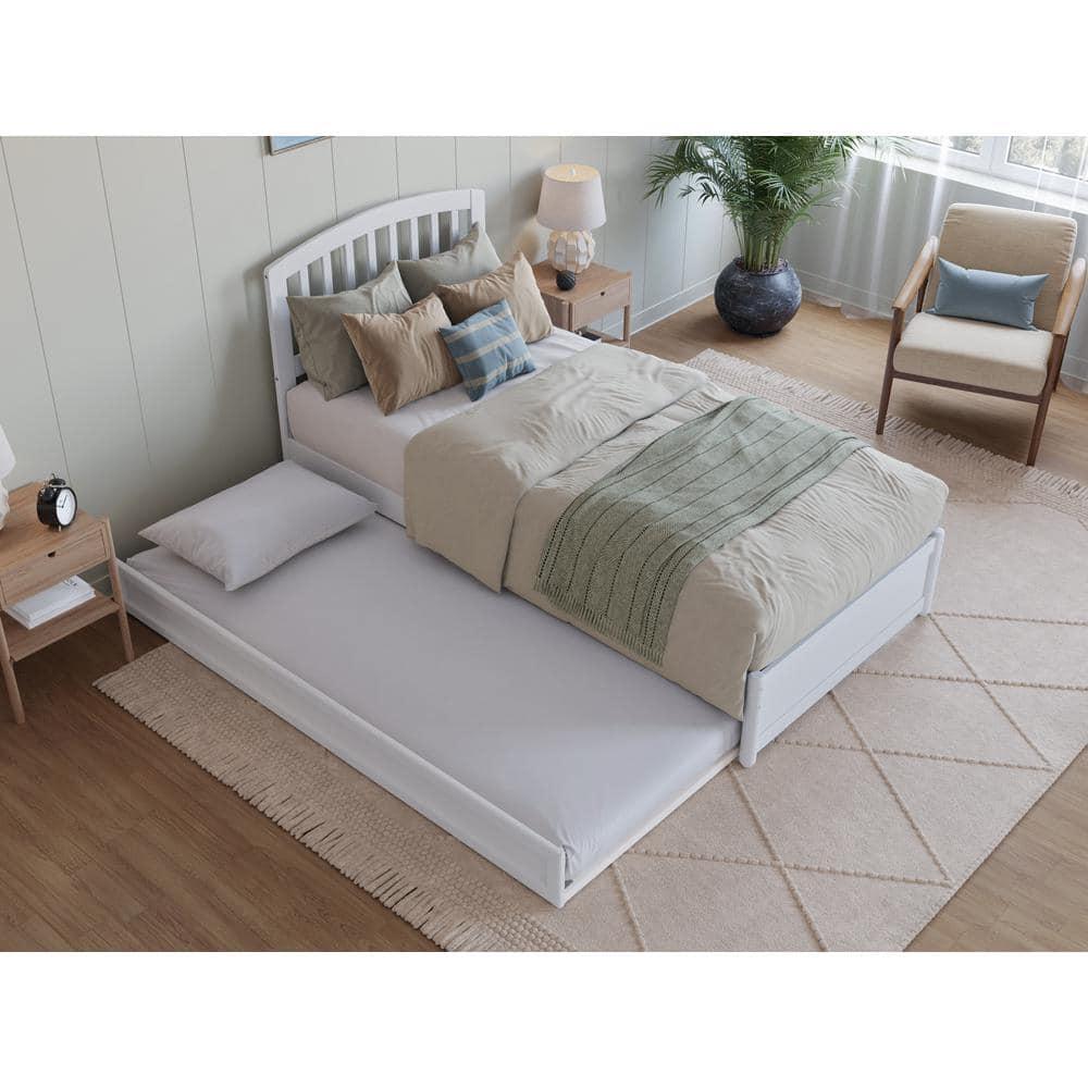 Lucia Twin XL Wood Platform Bed with Panel Footboard & Twin XL Trundle in White