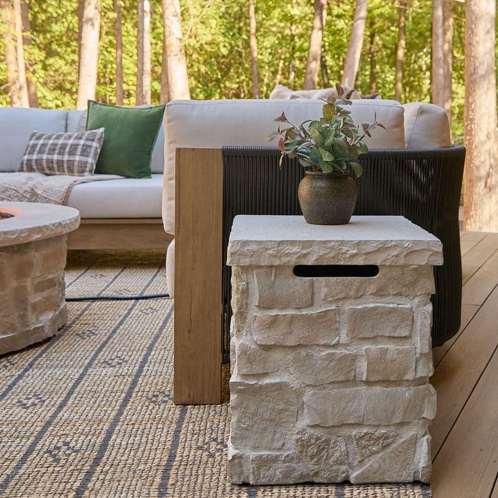Real Flame Scottsdale Stone Propane Tank Cover And Side Table In Beige By Real Flame