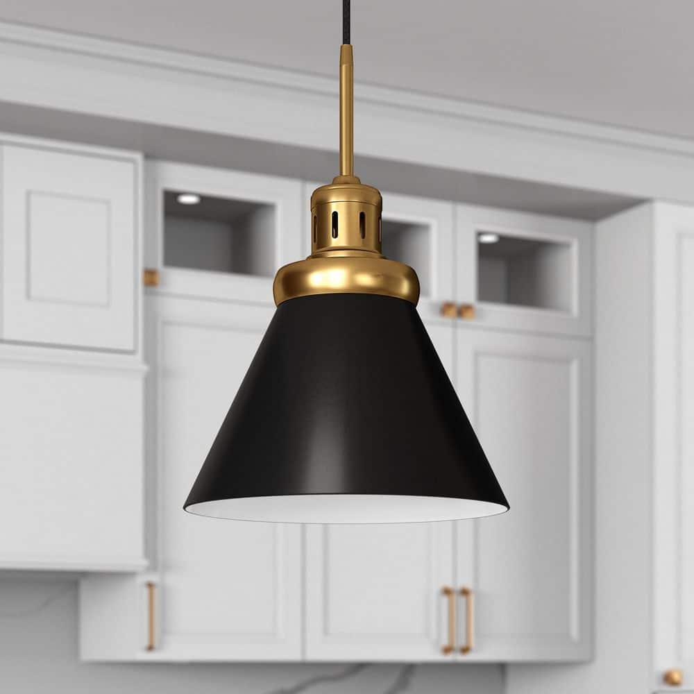 Evelyn&Zoe 17" Brushed Brass/Blackened Bronze Pendant