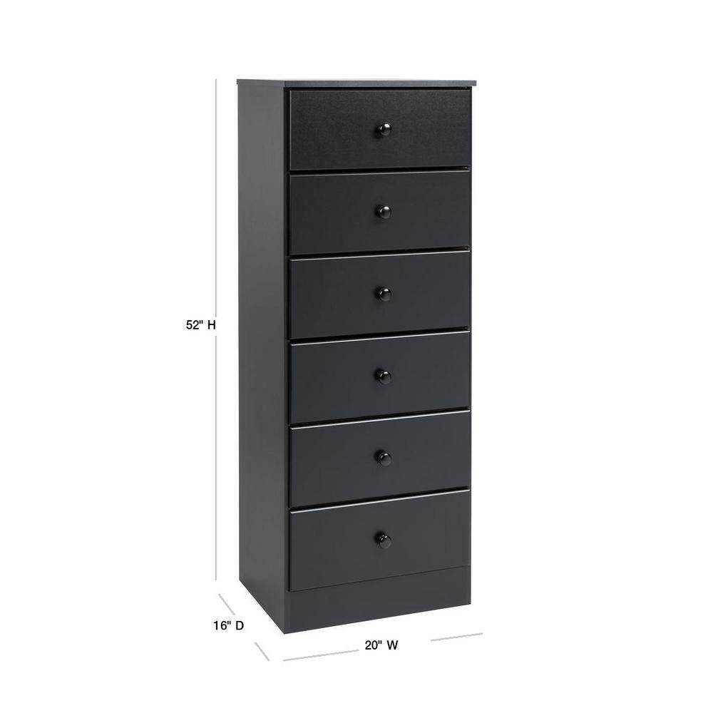 Astrid 6 Drawer Tall Chest Black - Prepac: Space-Saving Vertical Storage for Bedroom