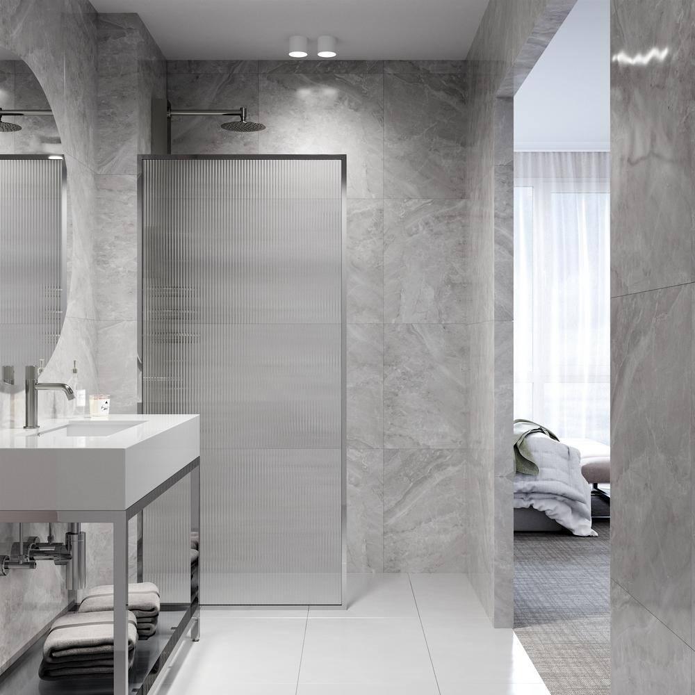 Meridian 34" W x 74" H Fixed Framed Shower Screen with 3/8" Glass