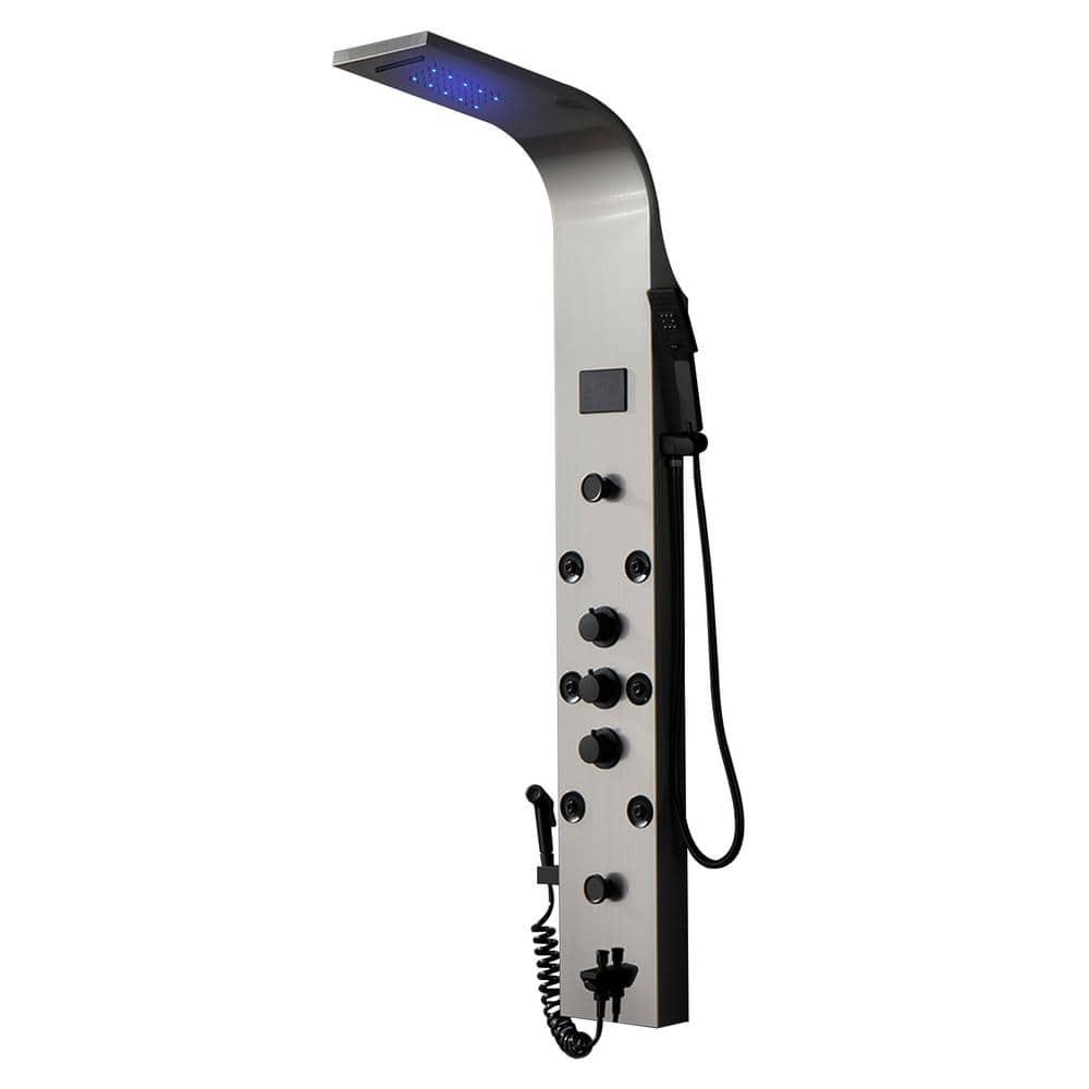 BWE 8-Jet Rainfall Shower Panel System with Rainfall Waterfall Shower Head and Shower Wand in