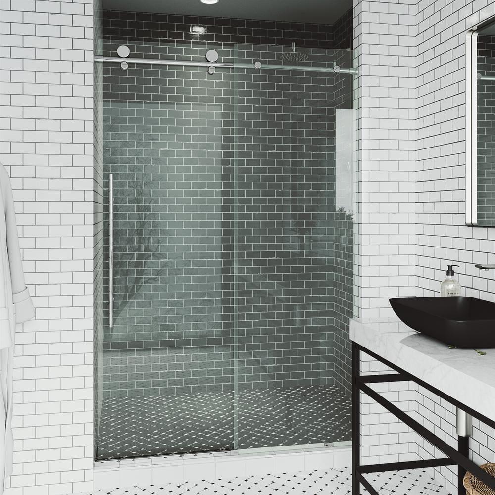 Elan E-Class 44-48" W x 76" H Sliding Frameless Shower Door with 3/8" Clear Glass