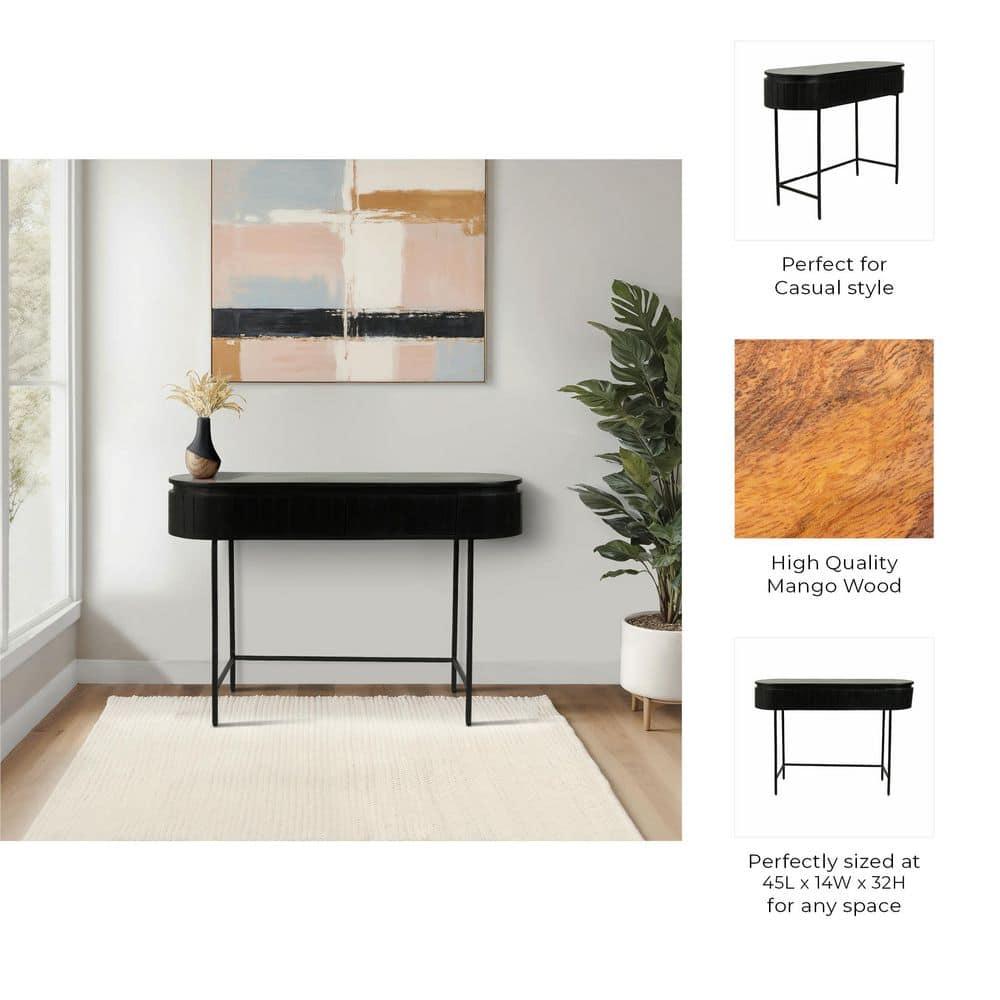 Sagebrook Home 45x32 Mango Wood Ribbed Cabinet, Black