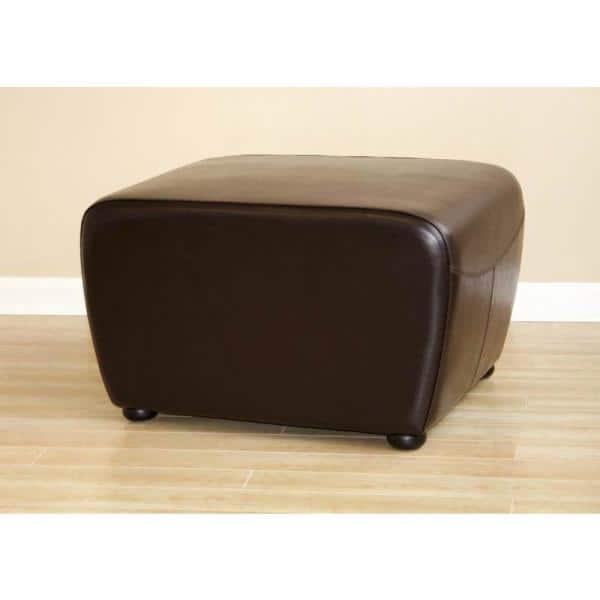 Full Leather Ottoman with Rounded Sides Dark Brown - Baxton Studio: Faux Upholstered, Wood Frame, No Assembly Required