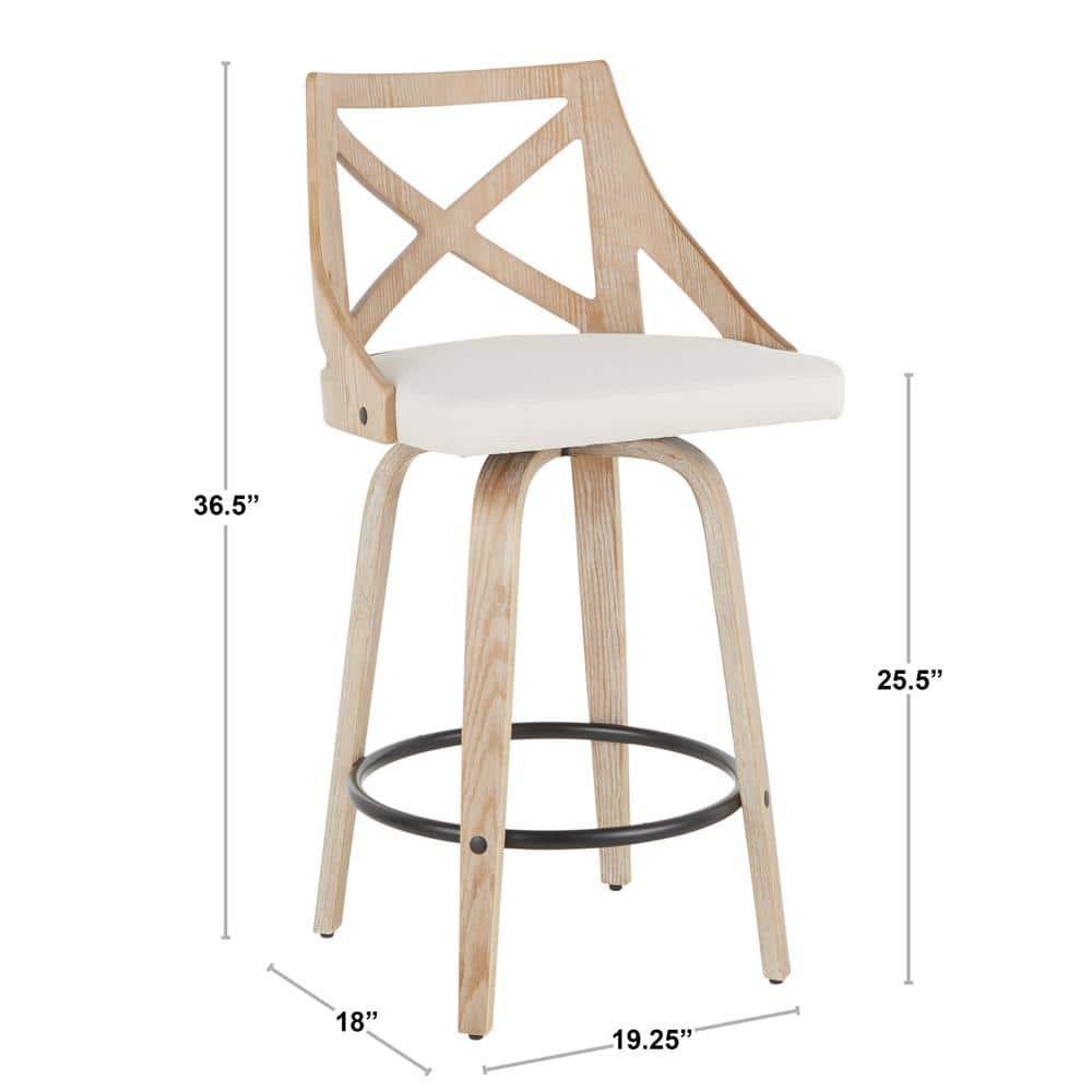 LumiSource White Washed Wood, Black Metal, Cream Fabric Charlotte Counter Stool - Set of 2