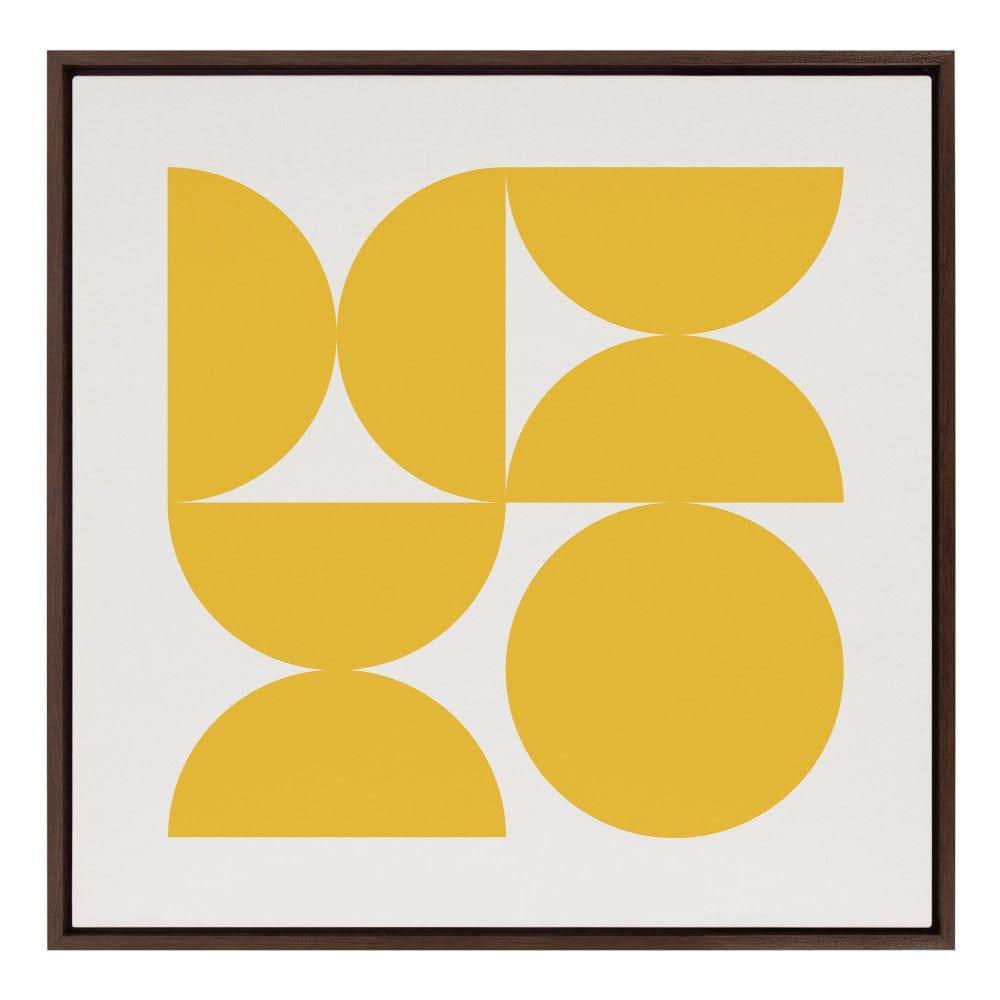 Kate and Laurel Sylvie Bold Vintage Geometric Sunshine Yellow Framed Canvas Wall Art by The Creative Bunch Studio, 30x30 Brown, Mid-Century Modern Design Wall Art