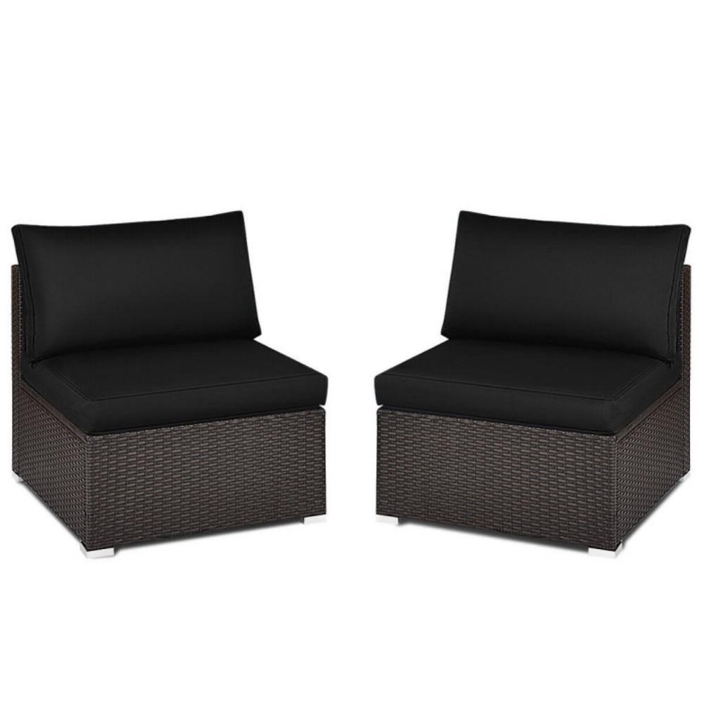 Costway 2PCS Patio Rattan Armless Sofa Sectional Furniture Conversation W/Black Cushion
