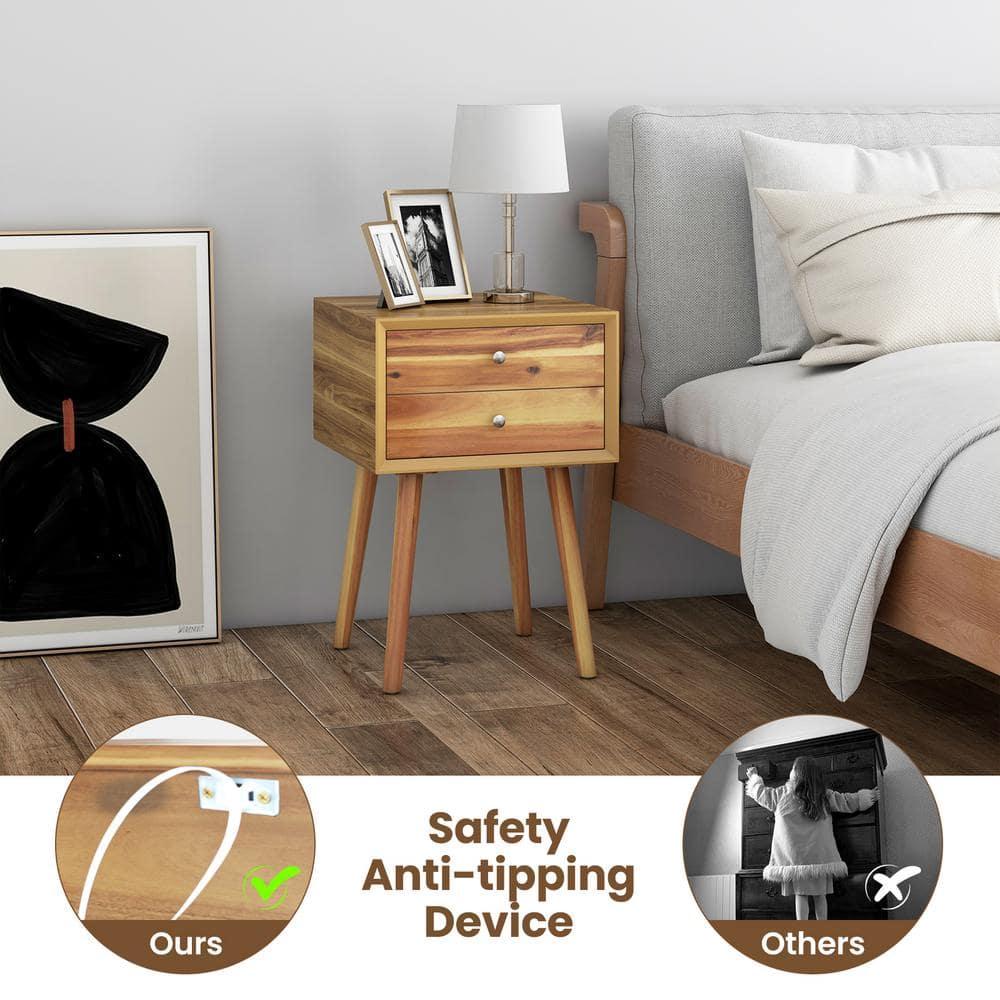 Tangkula Wooden Nightstand with 2 Storage Drawers Accent End Side Table for Bedroom&Living room Natural