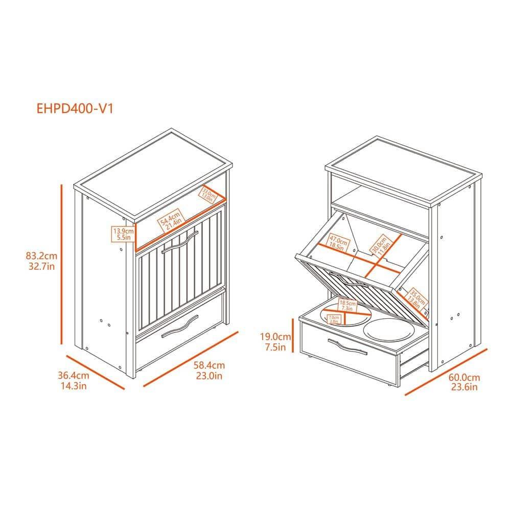 New Age Pet® ECOFLEX® Dog Food Pantry with Double Stainless Steel Bowls - Durable Composite, Includes 2x 32oz Bowls, Storage for 25 lbs of Dog Food, Easy Assembly, Moisture Resistant