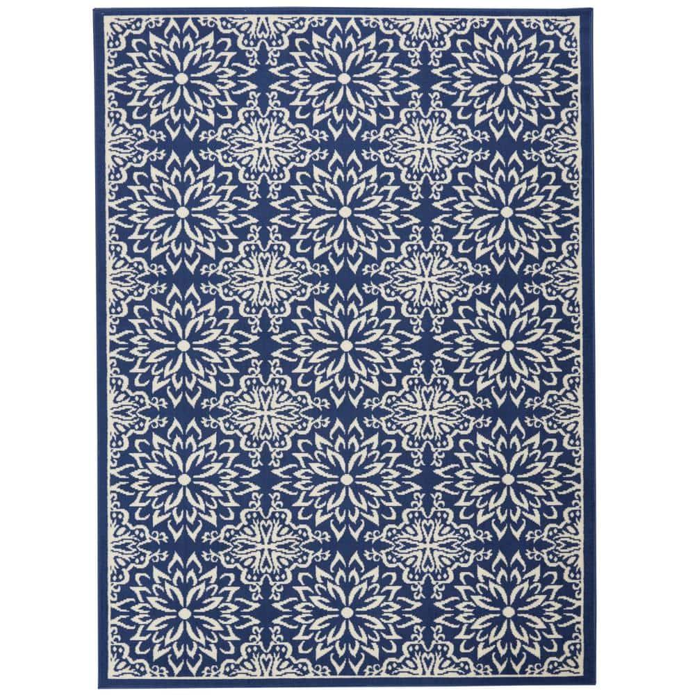 Jubilant JUB06 Ivory/Blue Area Rug Beach Transitional Floral By Nourison Navy/Ivory 4' x 6'
