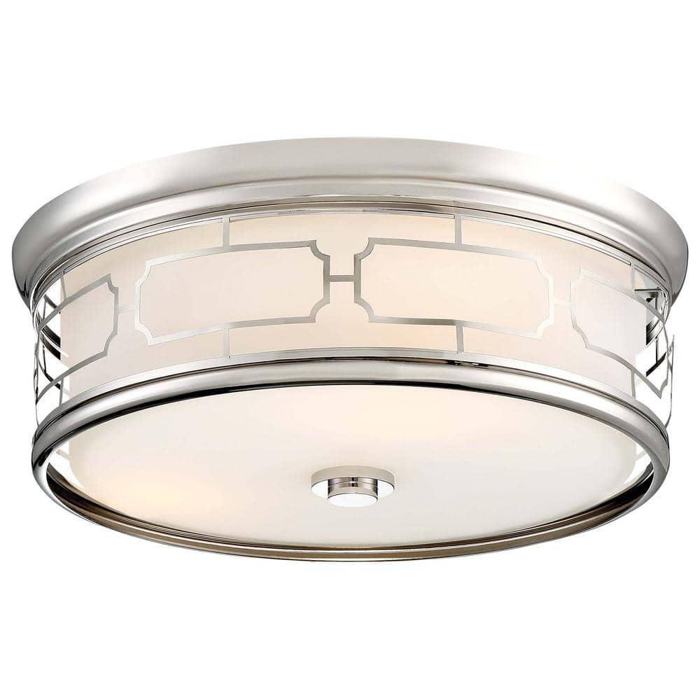 Minka Lavery Modern Ceiling Light Flush Mount Fixture 16" Polished Nickel LED Etched White Glass Shade for Bedroom Kitchen Hallway