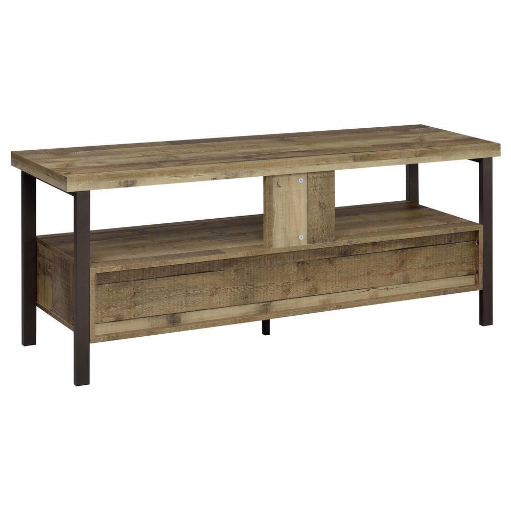 Morello 2 Drawer TV Stand for TVs up to 65" Weathered Pine - Coaster: Rustic Style, Melamine Veneer, MDF Frame